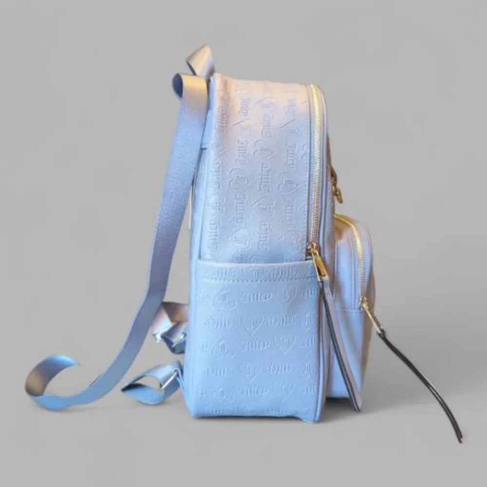 NEW Juicy Couture Wordplay Slate‎ Blue Faux Leather Backpack NWT